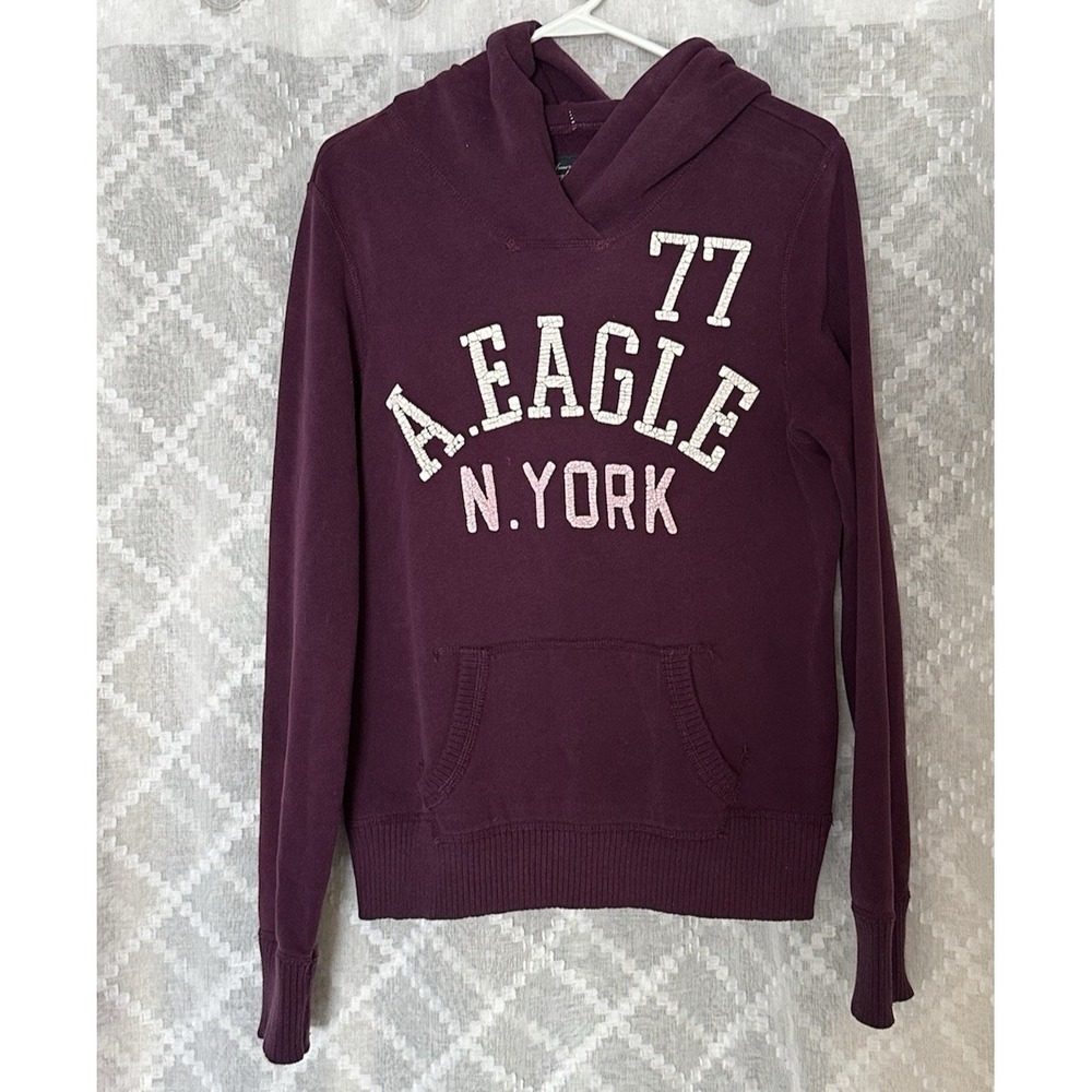 American Eagle Hoodie‎ Women L Purple Spell Out Varsity Vintage Sweatshirt Y2K